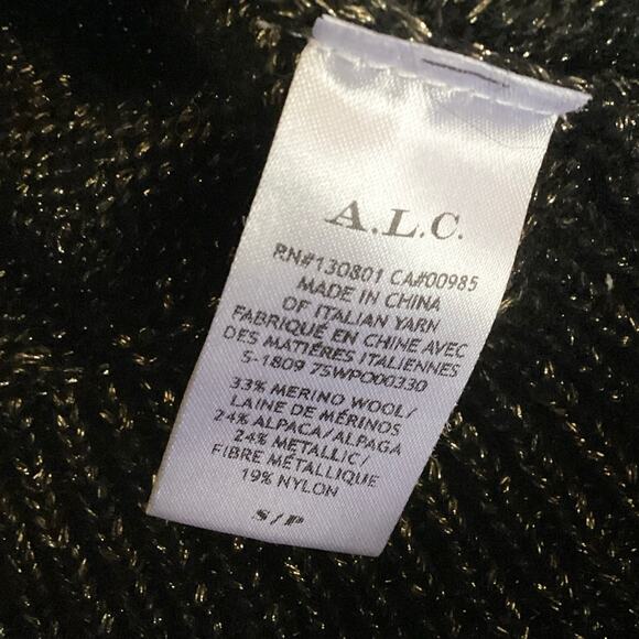 A.L.C. Bowen Cross Back SOFT Merino Wool Alpaca Black Gold Metallic Sweater S - Picture 9 of 10